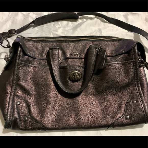 Coach Rhyder bronze Metallic Leather satchel purse - Picture 1 of 8